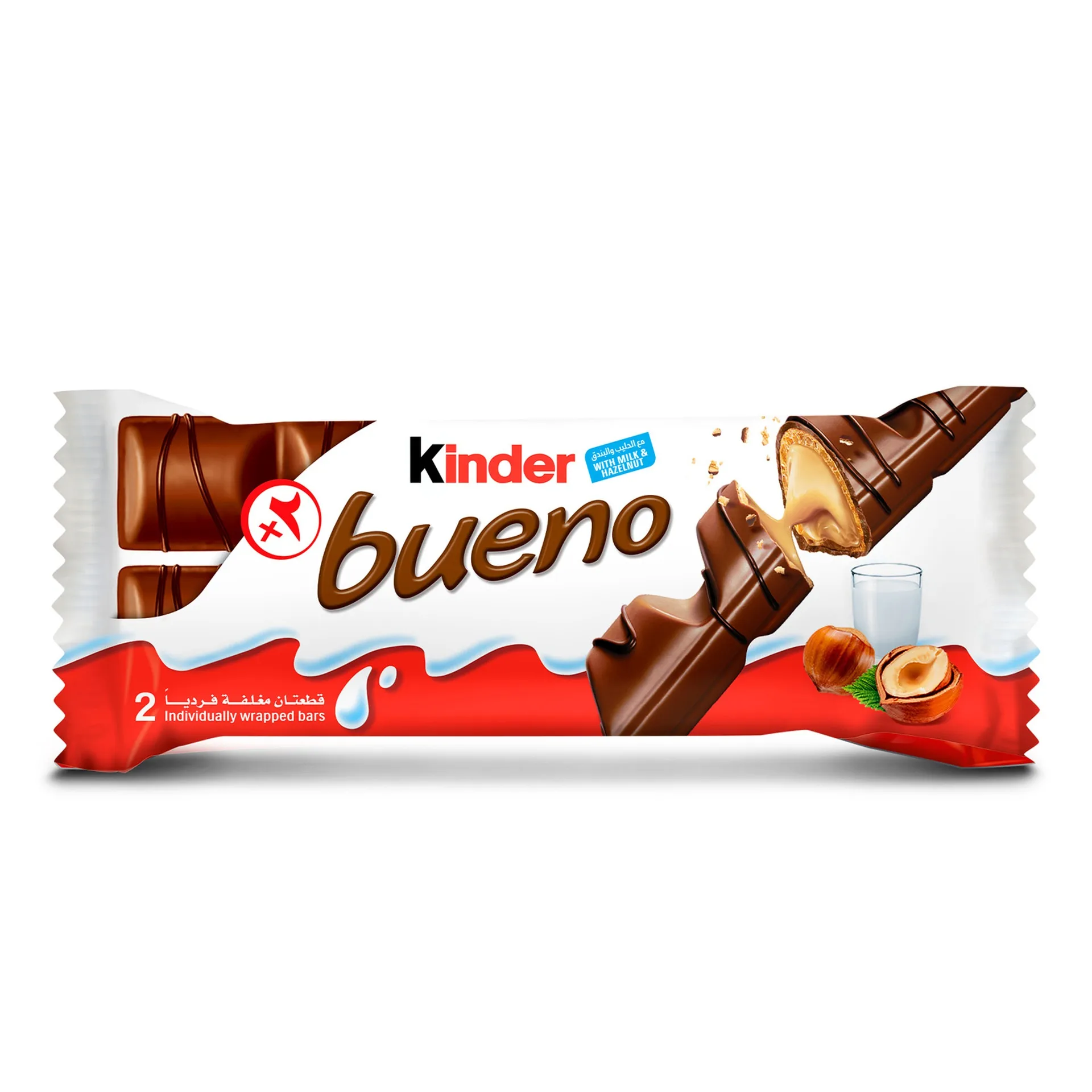 Kinder Bueno chocolate wafer bar with hazelnut cream, x2 43 g