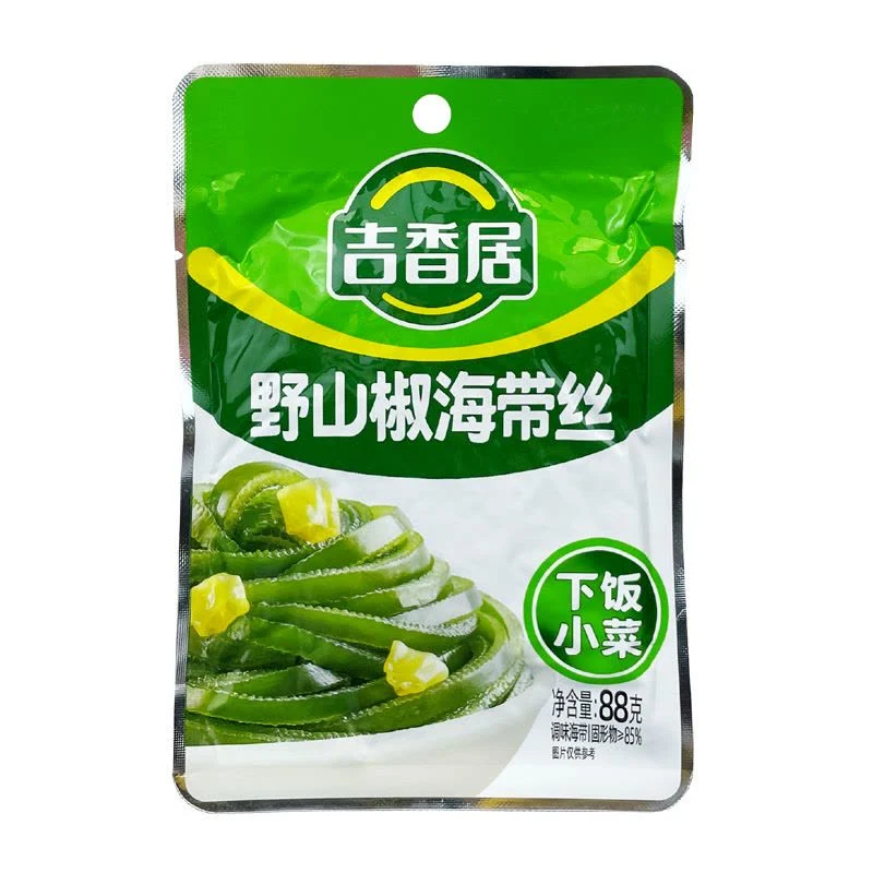 Jixiangju wild-pepper seaweed strips (tag says 88g, package prints 52g) 